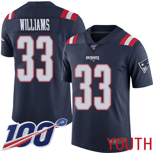 New England Patriots Football #33 100th Season Limited Navy Blue Youth Joejuan Williams NFL Jersey